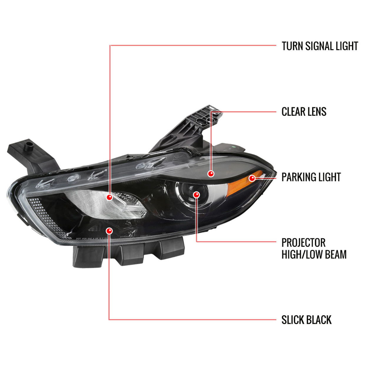 2013-2016 Dodge Dart Factory Style Headlights with Projector High