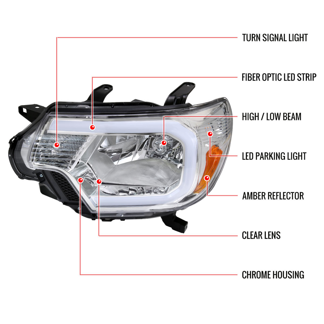 2012-2015 Toyota Tacoma LED Bar Factory Style Headlights with