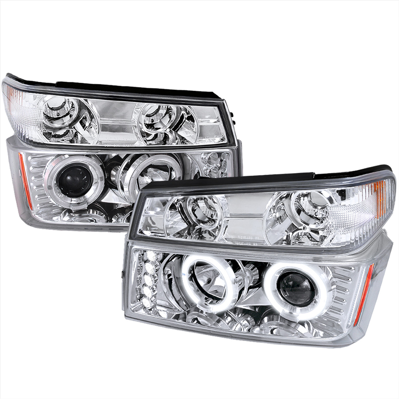 2004-2012 Chevrolet Colorado/GMC Canyon Dual Halo Projector Headlights with  Corner Turn Signal Bumper Lights (Chrome Housing/Clear Lens) - Spec-D Tuning