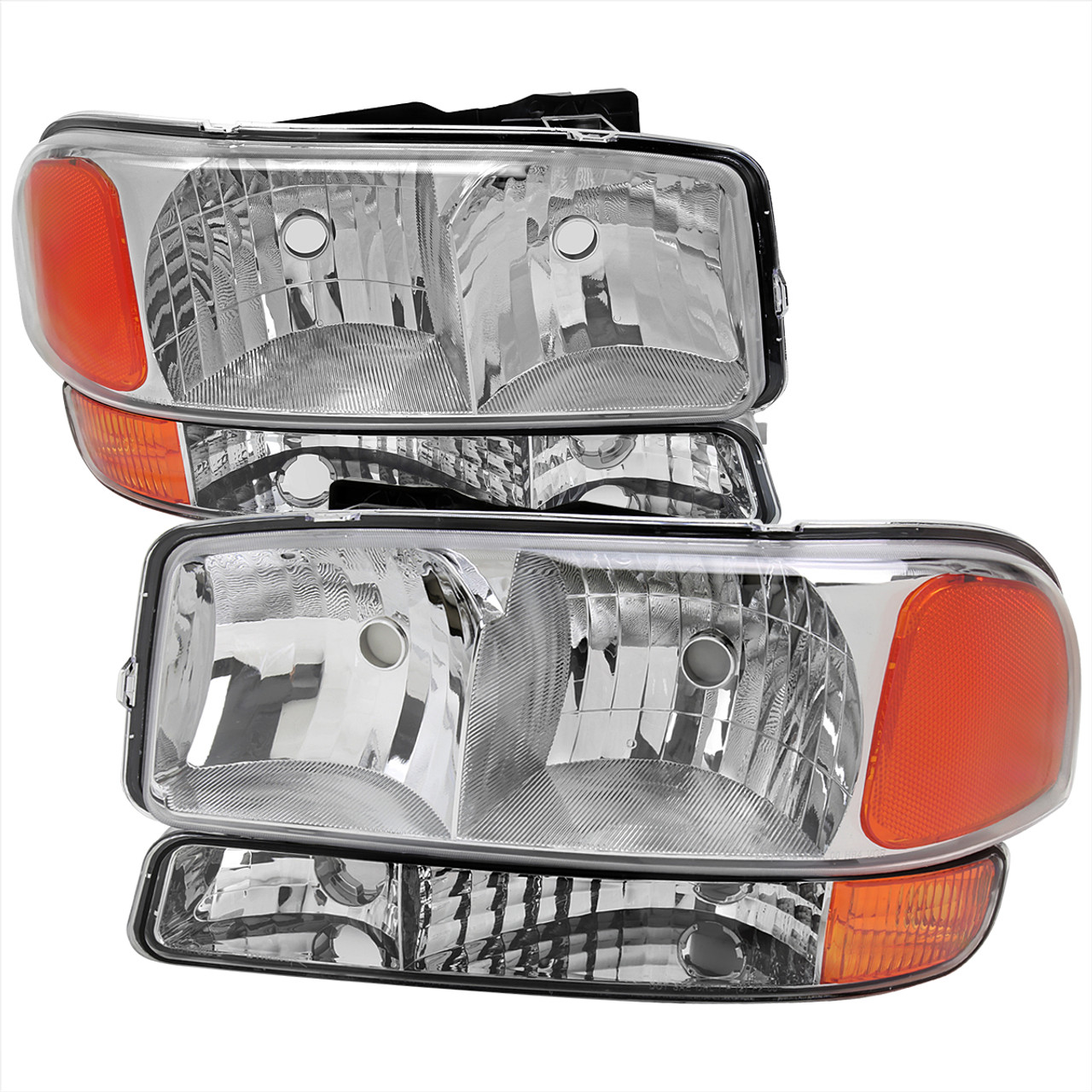 1999-2006 GMC Sierra/2007 Sierra Classic/2000-2006 Yukon/XL Factory Style  Headlights and Bumper Lights with Amber Reflector (Chrome Housing/Clear Lens)  - Spec-D Tuning