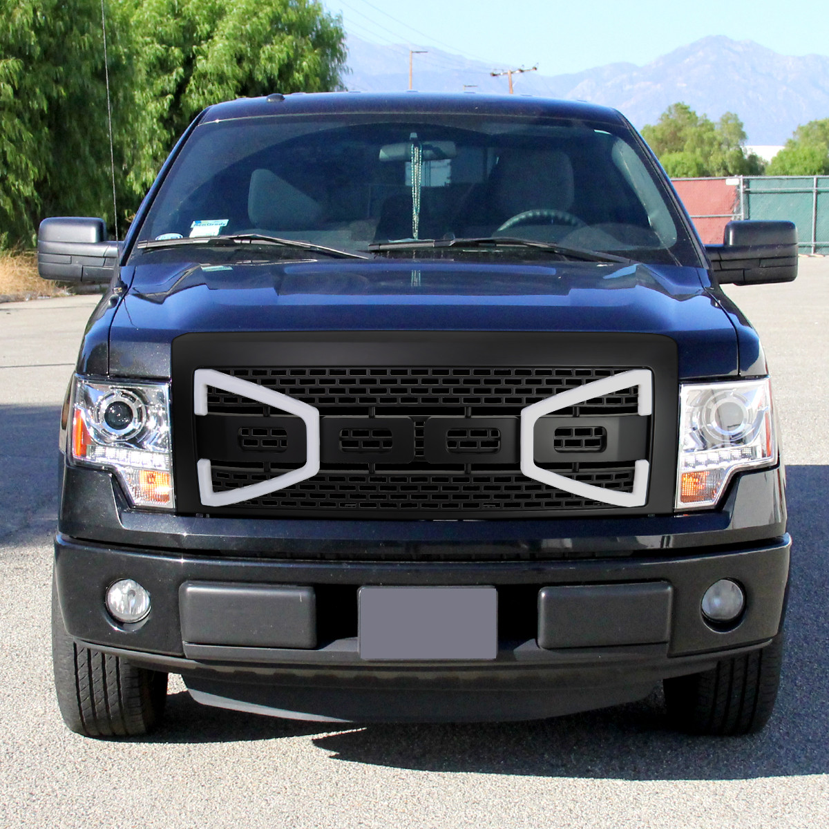 Raptor Style Front Bumper Grille With LED Lights For 2009-2014 F-150 – Matte Black