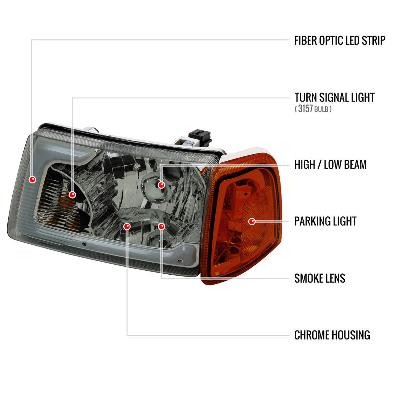 2001-2011 Ford Ranger LED Bar Factory Style Headlights w/Amber