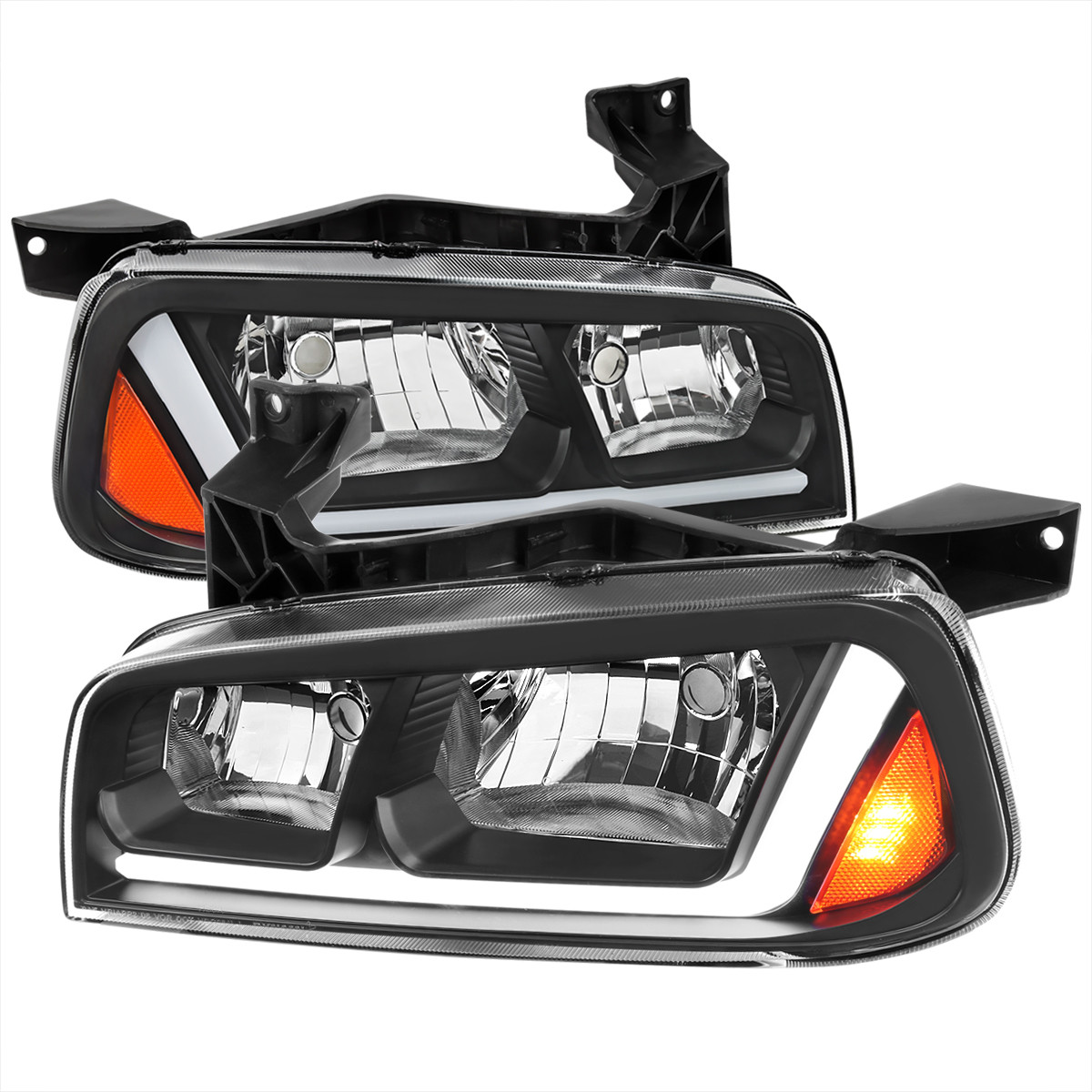 2006-2010 Dodge Charger Switchback Sequential LED Bar Factory Style Headlights (Matte Black Housing/Clear Lens) - Spec-D Tuning 2006-2010 Dodge Charger Switchback Sequential LED Bar Factory Style Headlights (Matte Black Housing/Clear Lens) - Spec-D Tuning