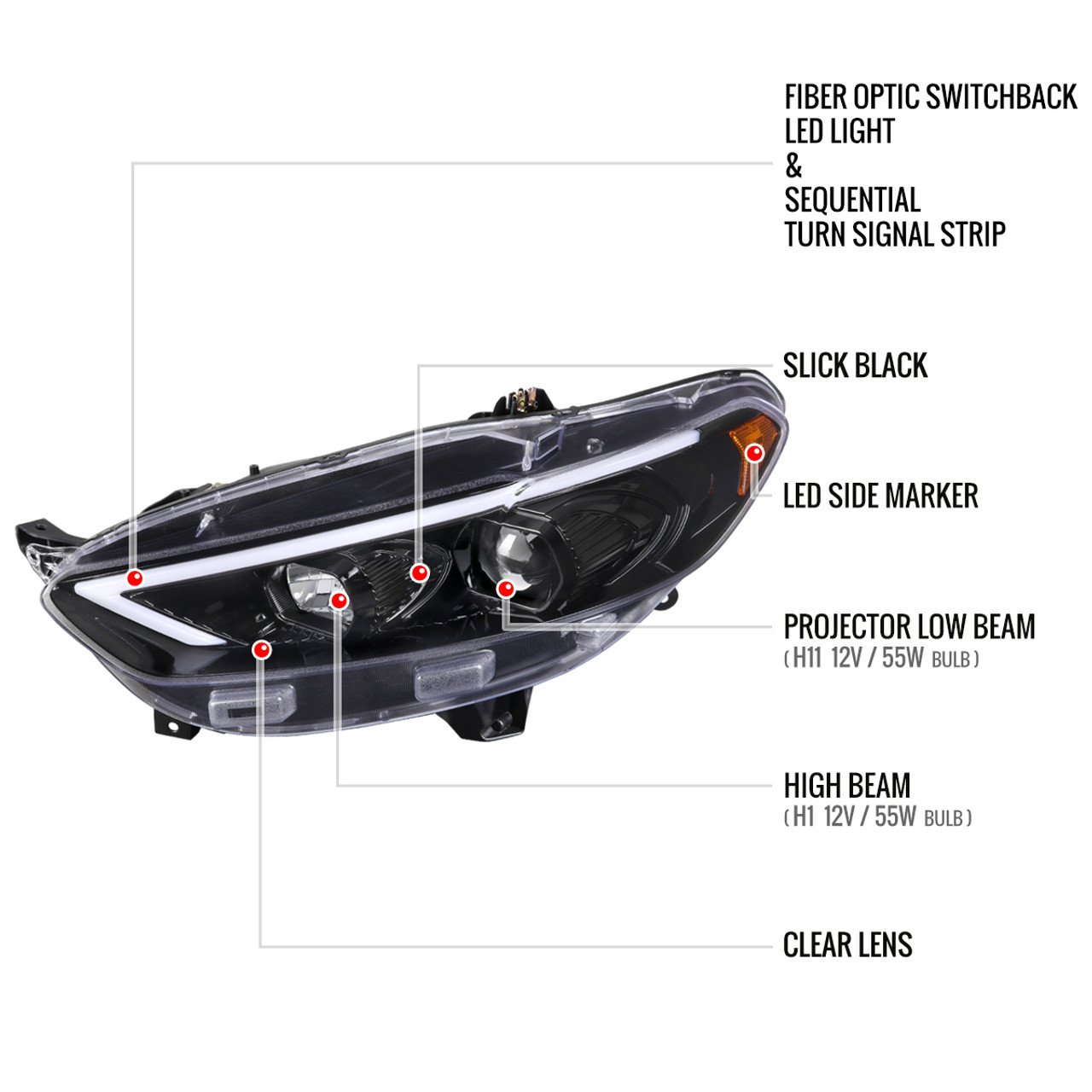 2013-2016 Ford Fusion Switchback Sequential Turn Signal Projector