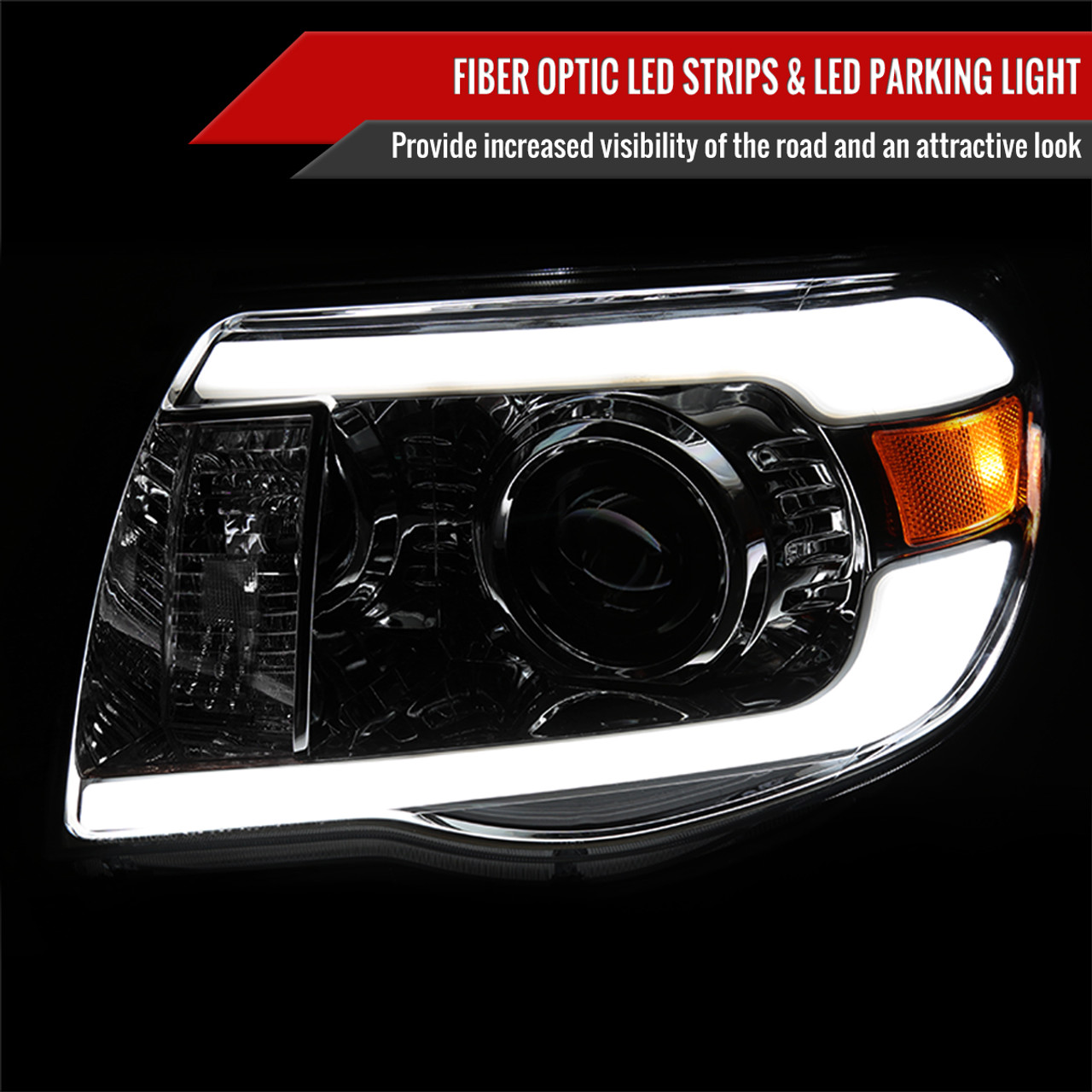 2005-2011 Toyota Tacoma LED Bar Projector Headlights (Chrome