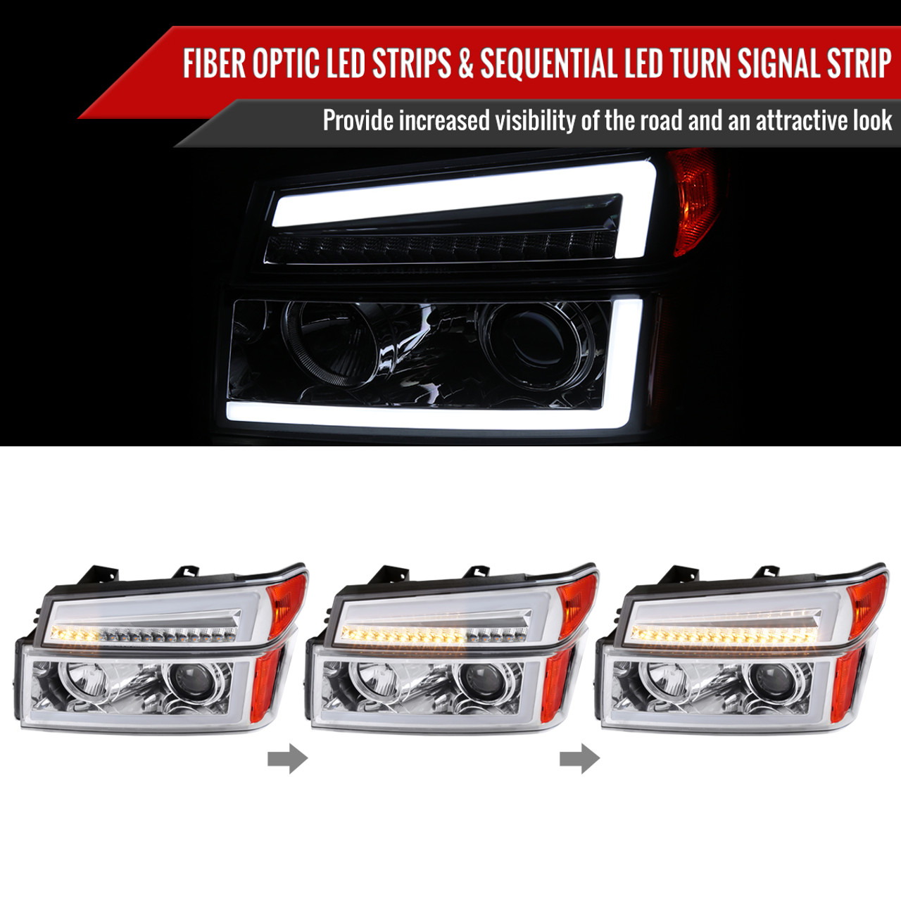 2004-2012 Chevrolet Colorado/GMC Canyon LED Sequential Turn Signal  Projector Headlights and Corner Lamp Assembly (Chrome Housing/Clear Lens) -  Spec-D Tuning