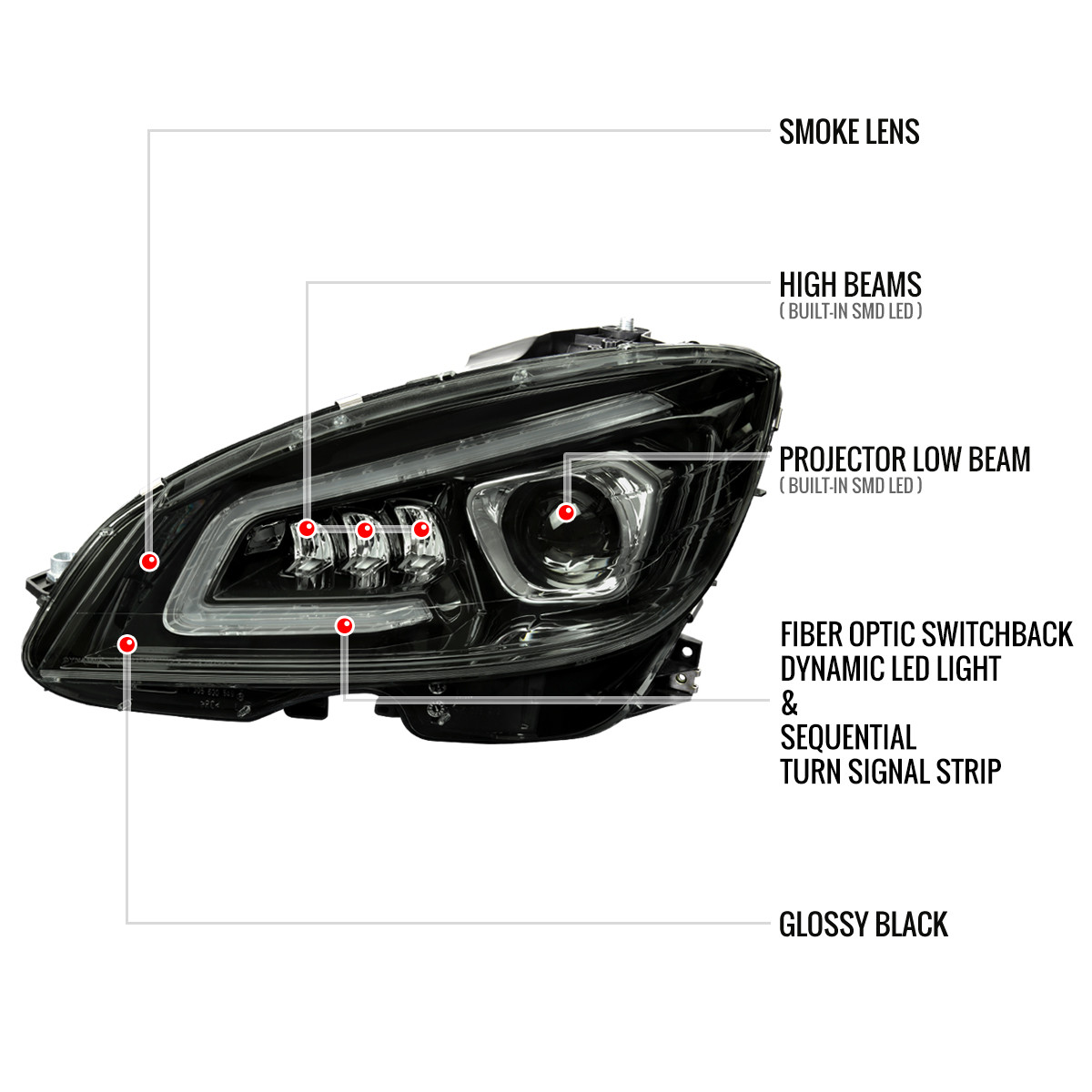 Spec-D Tuning Full LED Sequential Projector Headlights For Benz W204 C-Class 2008-2011 (Black)