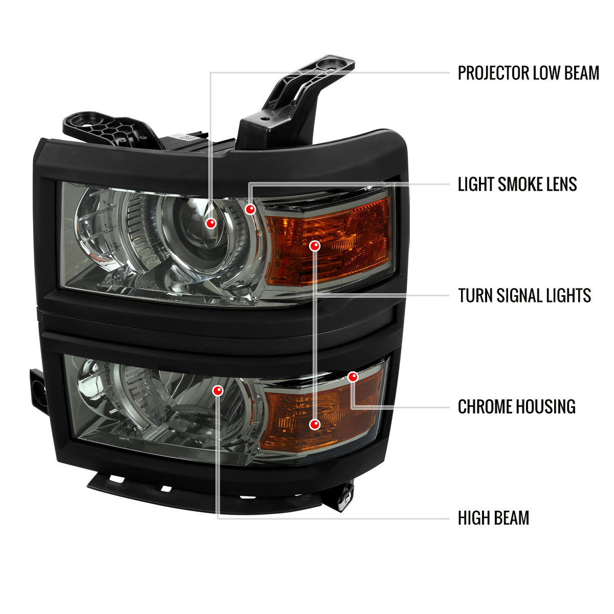 Spec-D Tuning Black Headlights For 2014-2015 Chevy Silverado 1500 – Left & Right Set