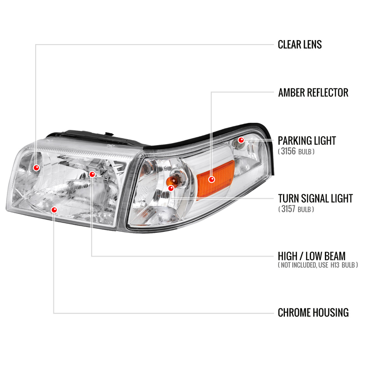 2006-2011 Mercury Grand Marquis Factory Style Headlights and