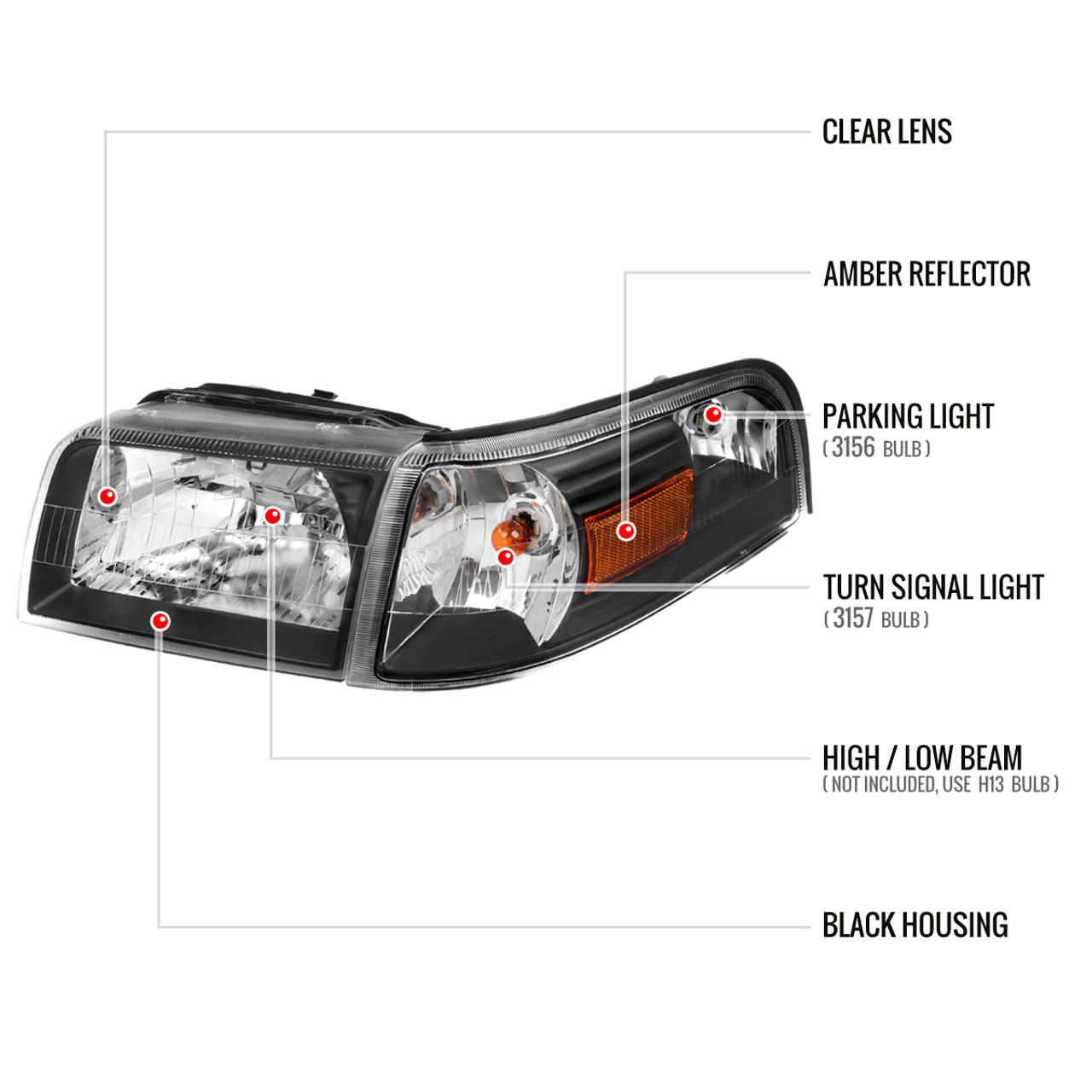 2006-2011 Mercury Grand Marquis Factory Style Headlights and