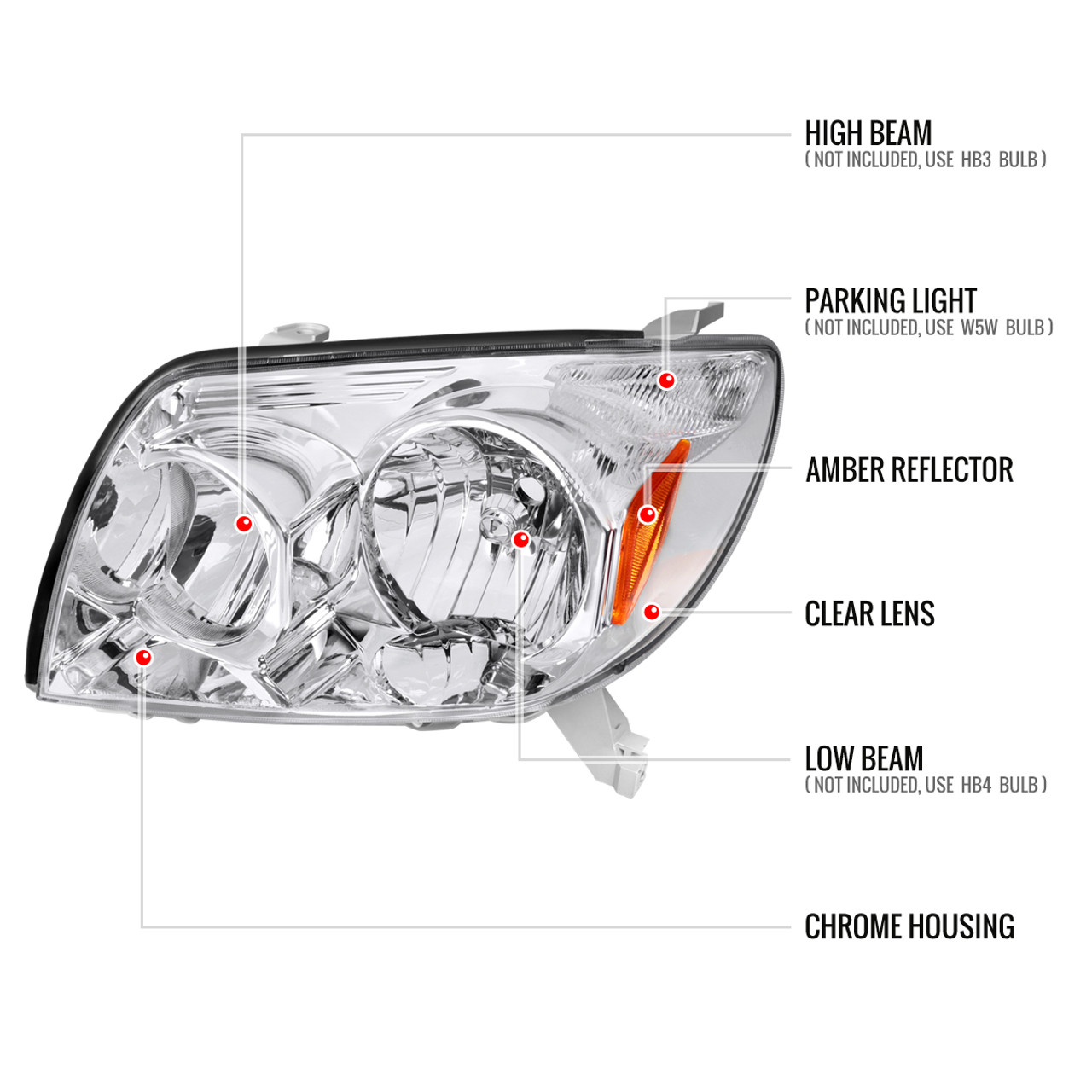 2003-2005 Toyota 4Runner Factory Style Headlights (Chrome Housing