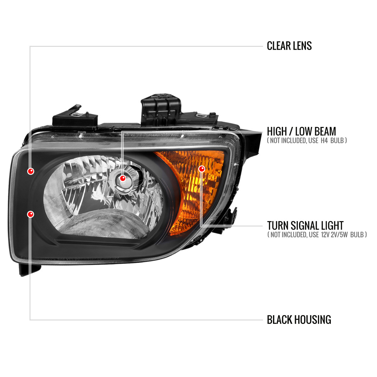 2003-2008 Honda Element Factory Style Headlights (Matte Black