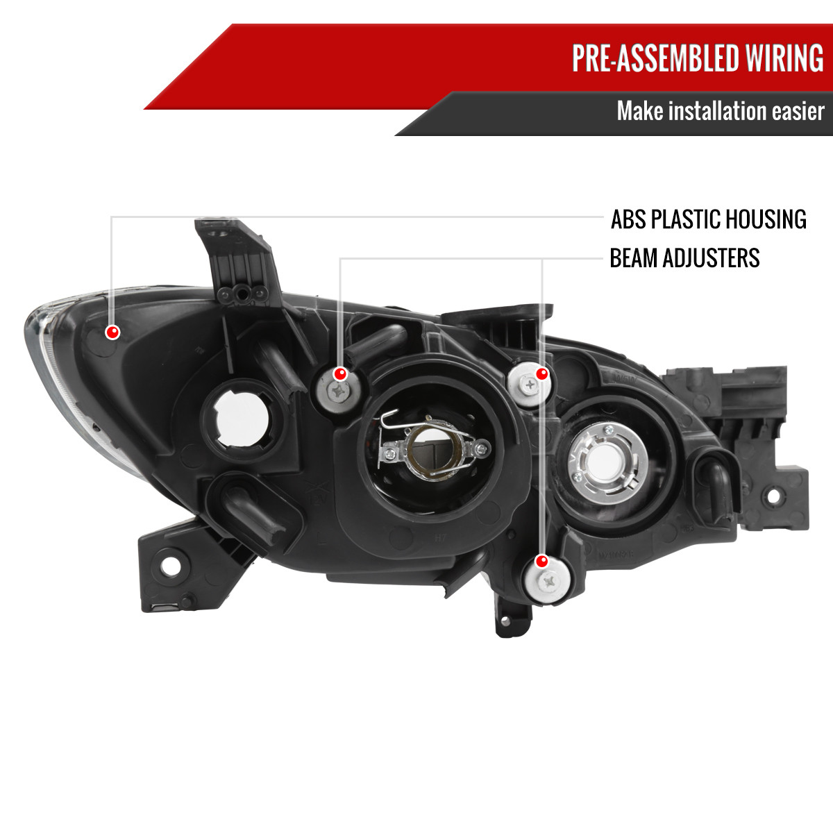 2004-2009 Mazda 3 Sedan Projector Style Headlights (Chrome Housing