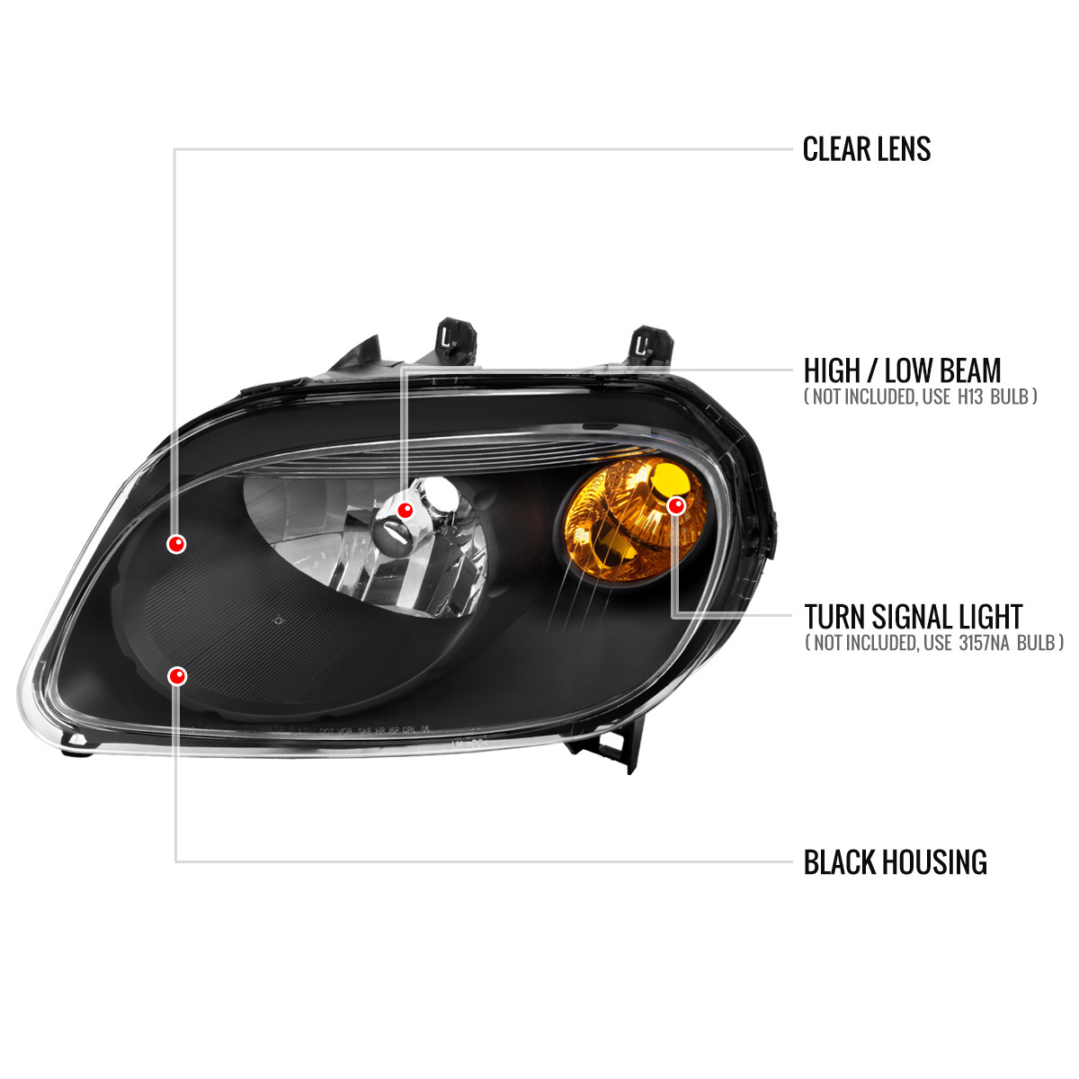 HRKページ 2006-2011 Chevrolet HHR Factory Style Headlights (Matte Black