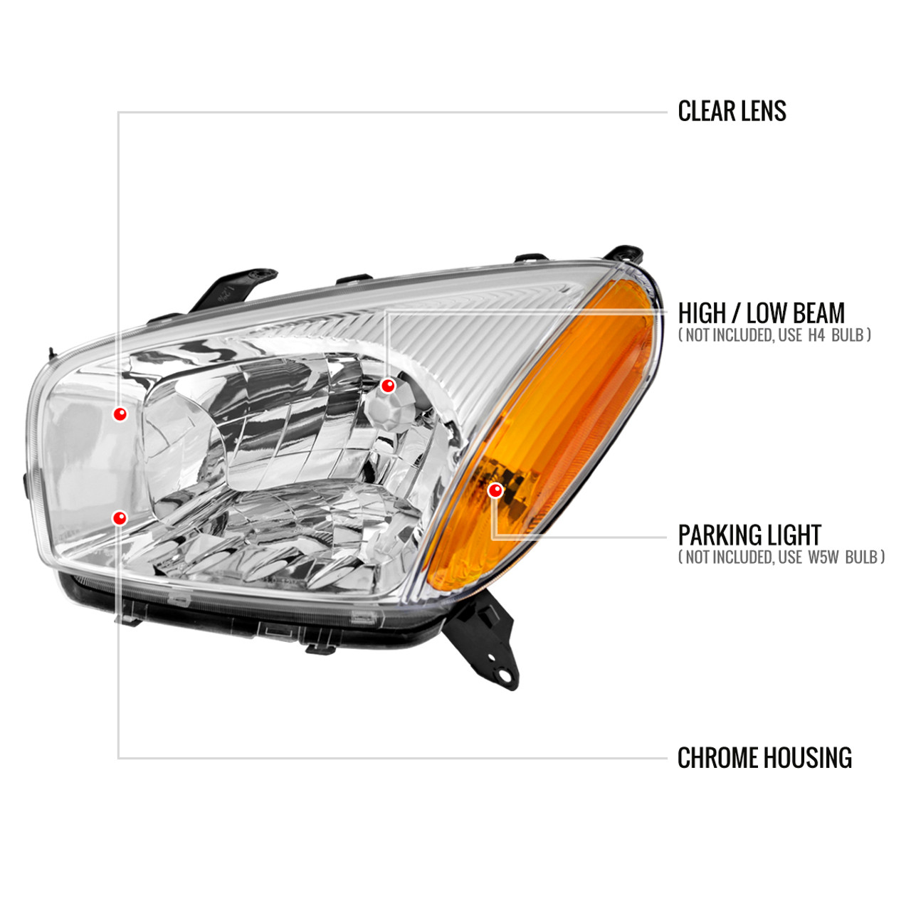 2001-2003 Toyota RAV4 Factory Style Headlights (Chrome Housing