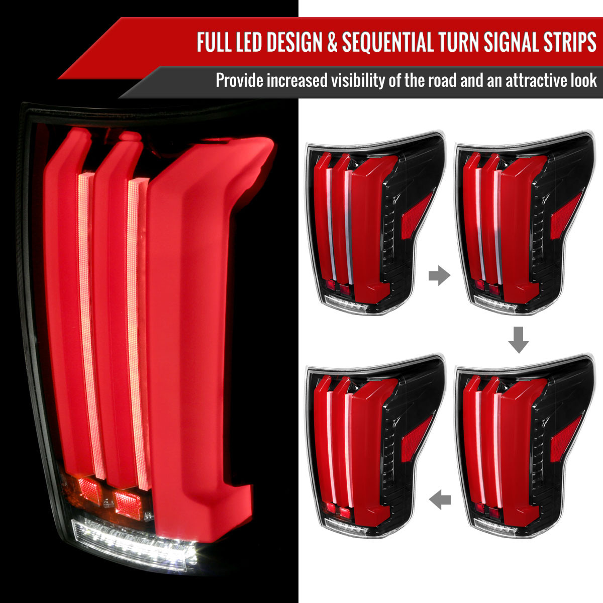 2007-2013 Toyota Tundra Sequential Red LED Bar Tail Lights (Glossy
