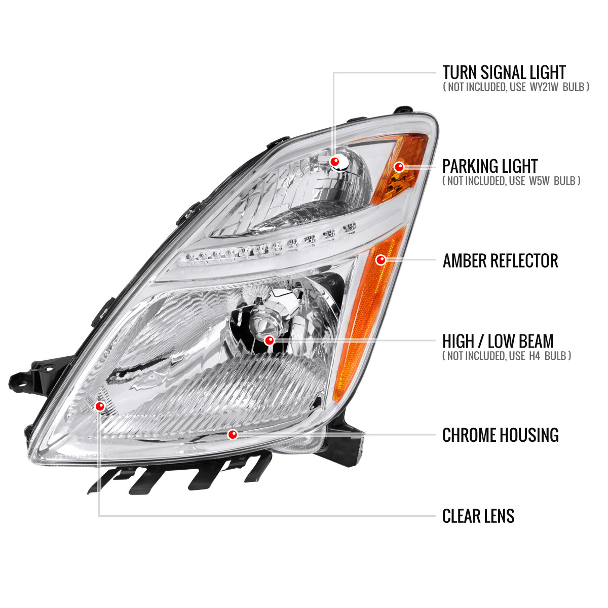 2006-2009 Toyota Prius Factory Style Headlights with Amber