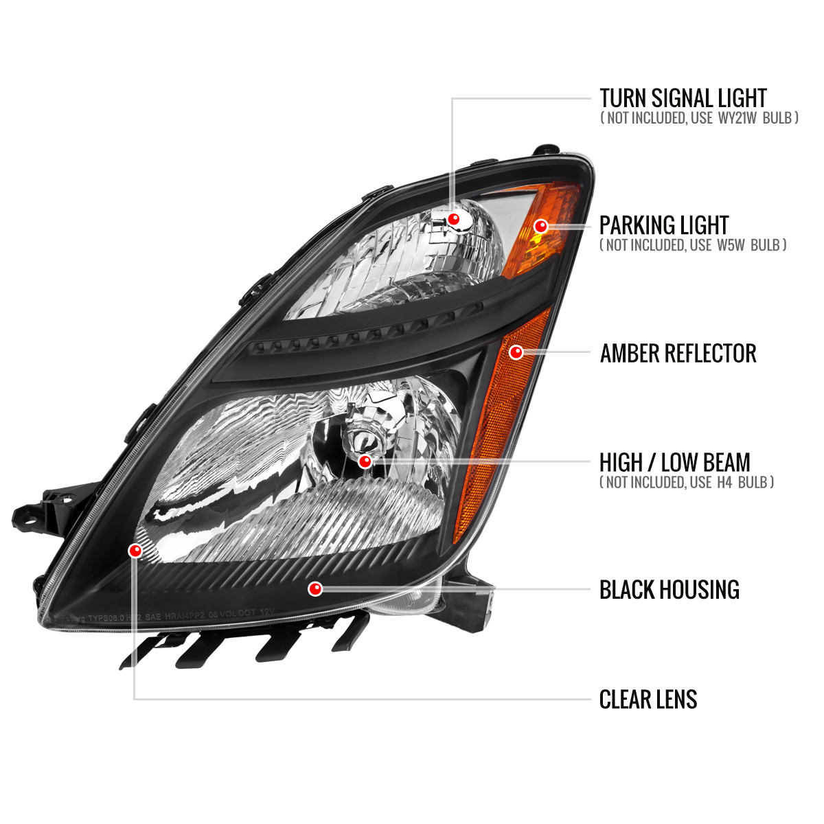 2006-2009 Toyota Prius Factory Style Headlights with Amber