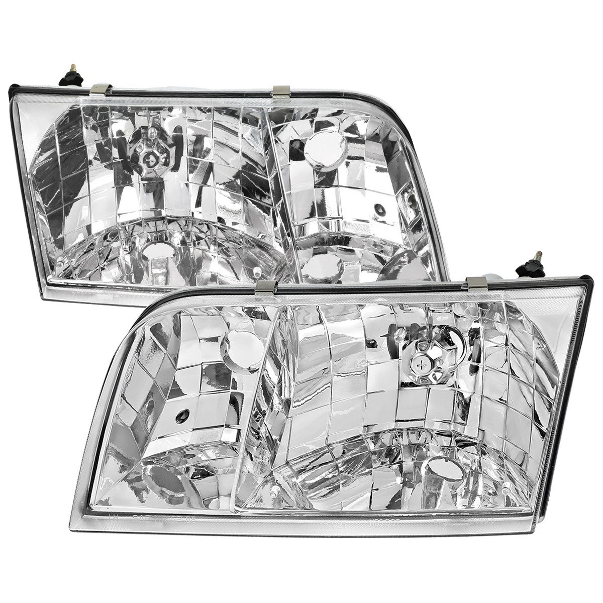 OE Style Chrome Headlight Assembly For 1998-2011 Ford Crown Victoria – Amber Corner, Clear Lens, Halogen (Pair)