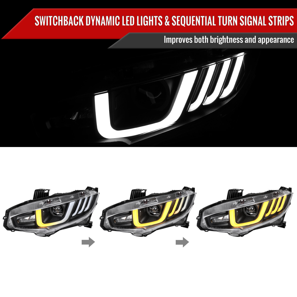 2016-2021 Honda Civic Full LED Projector Headlights w/ Switchback