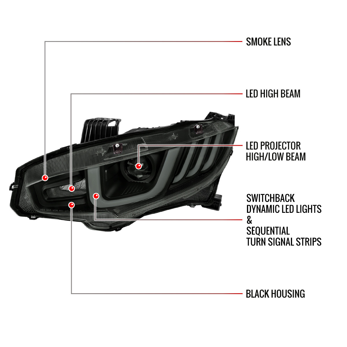 2016-2021 Honda Civic LED Headlights w/ LED Switchback Sequential