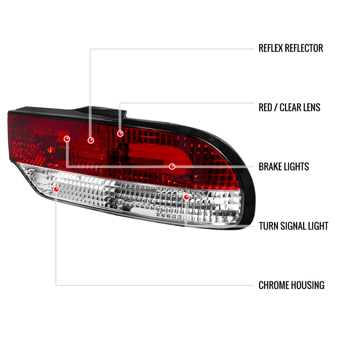 1989-1994 Nissan 240SX S13 Hatchback Tail Lights (Chrome Housing