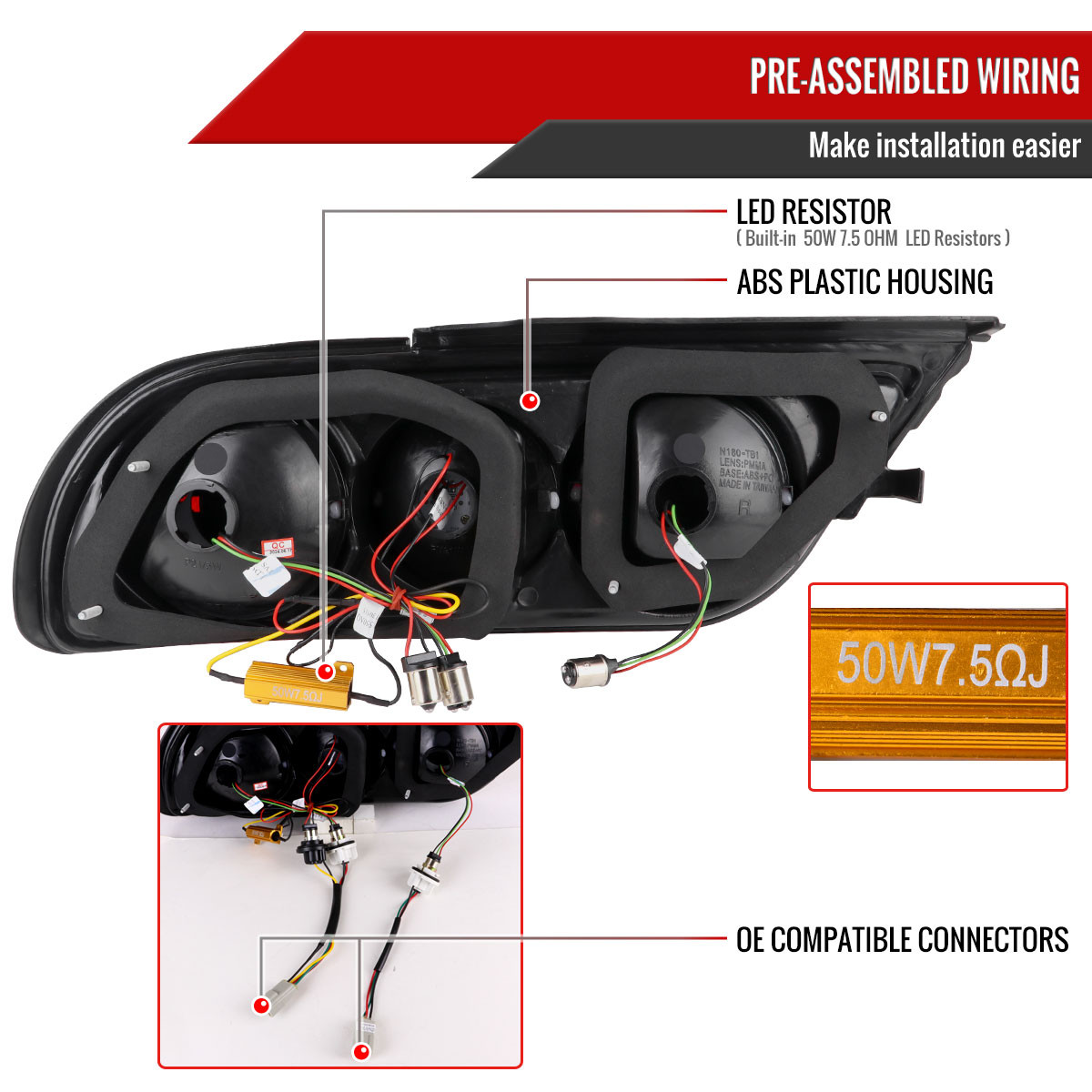 1991-1998 Nissan 180SX RPS13 / 240SX S13 S14 JDM Red LED Tail