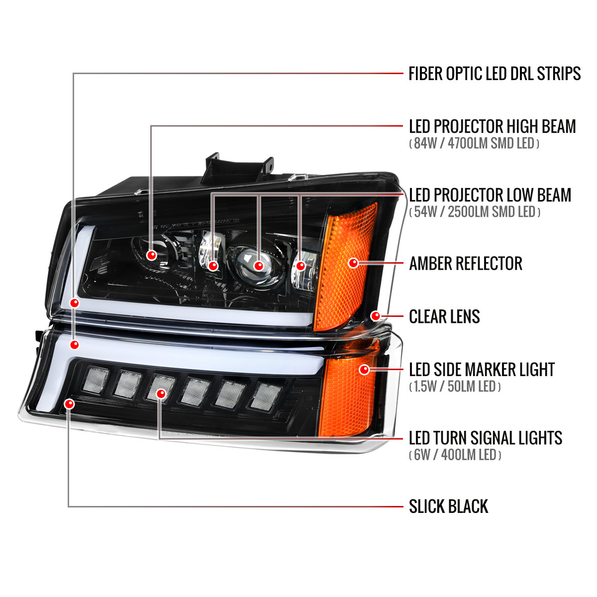 G-PLUS Faros LED DRL, Copatibles Con Odelos 2003-2006, Chevy