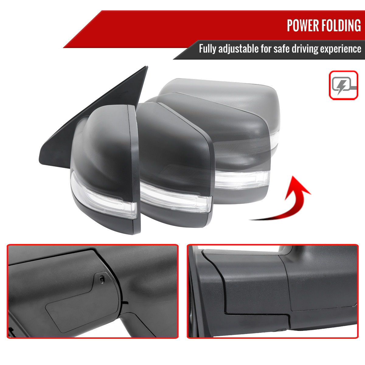 2019-2024 Dodge RAM 1500 Black Power Adjustable, Auto-Fold, BSD