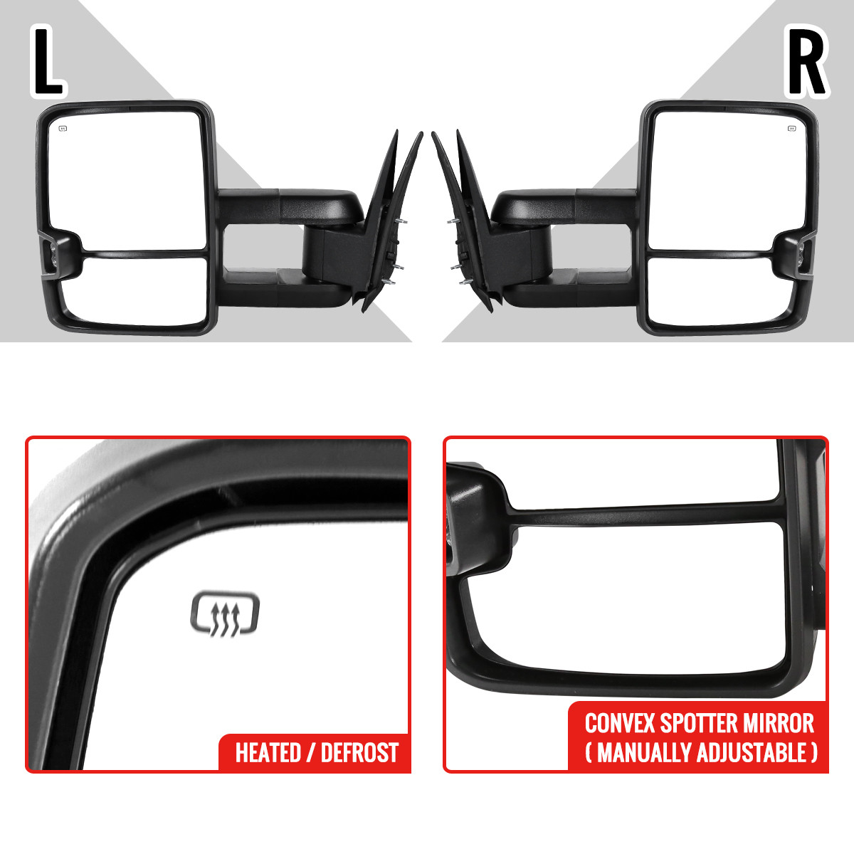 Power Heated Puddle Light Tow Mirrors For 2007-2013 Chevy Silverado Sierra 1500 - Foto 9