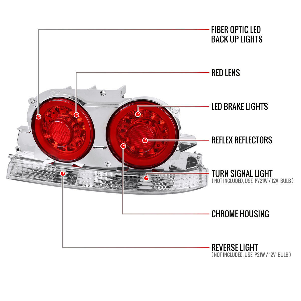 1995-1998 Nissan Skyline GT R33 JDM Red LED Tail Lights (Chrome 1995-1998 Nissan Skyline GT R33 JDM Red LED Tail Lights (Chrome