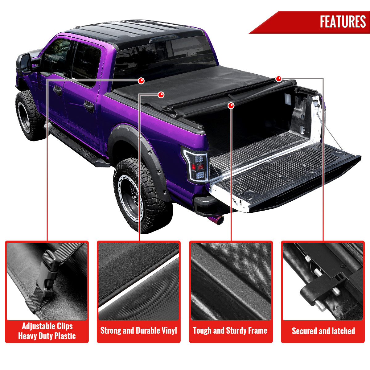 5.5ft Soft Quad-Fold Tonneau Cover For 2017-2024 Nissan Titan – No-Drill Clamp-On Truck Bed Cover