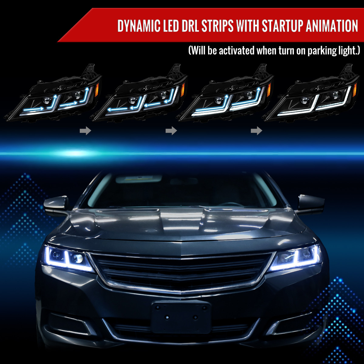 2014-2020 Chevy Impala LED DRL Sequential Projector Headlights