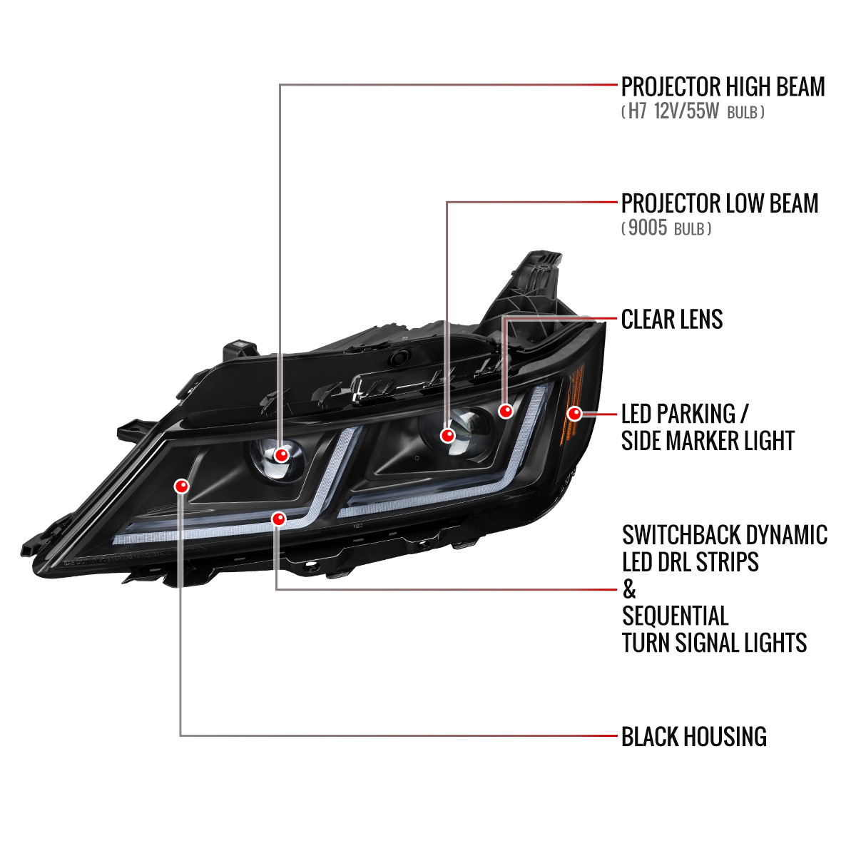 2014-2020 Chevy Impala LED DRL Sequential Projector Headlights