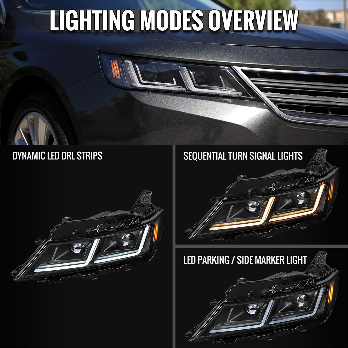 li　36 2014-2020 Chevy Impala LED DRL Sequential Projector Headlights