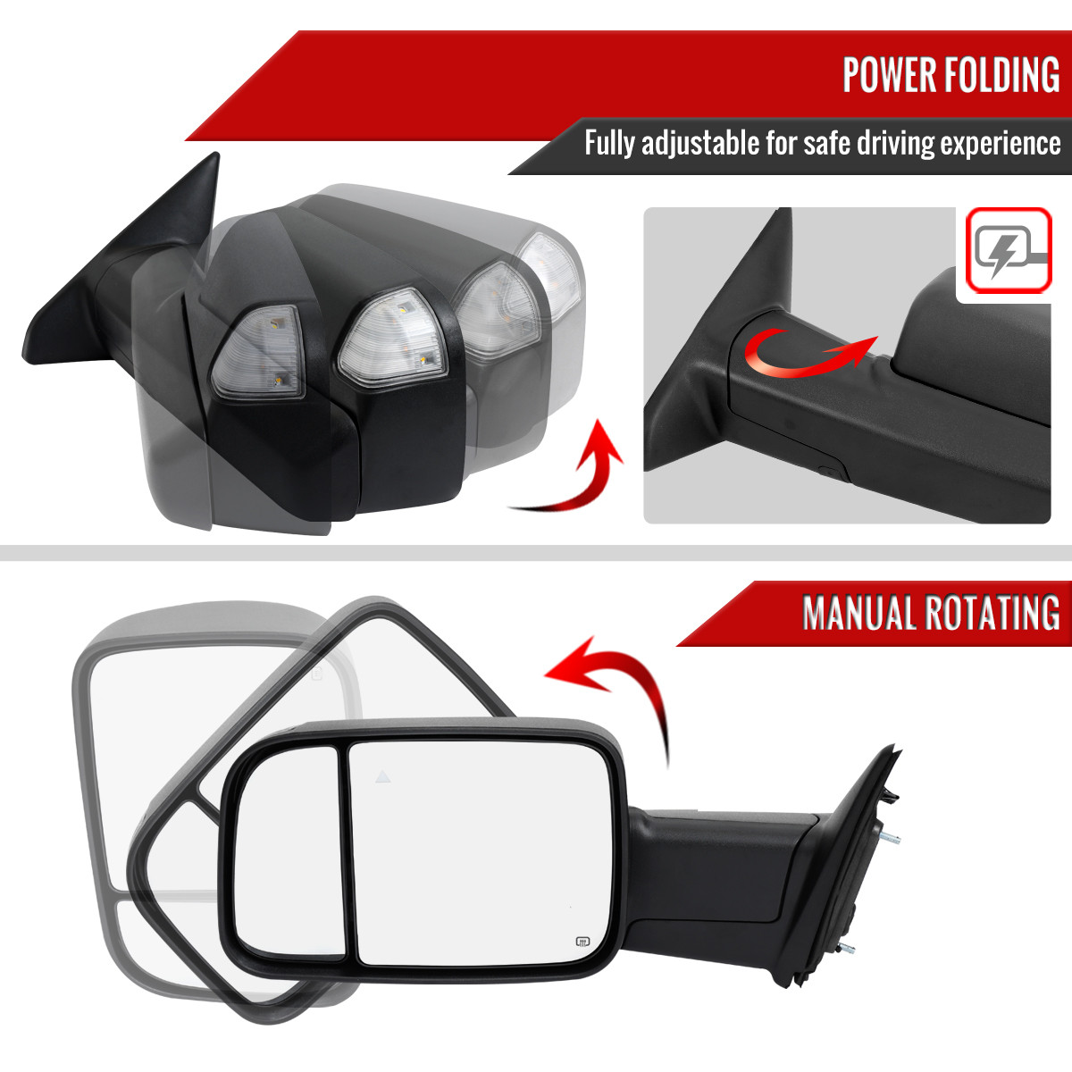 2019-2022 Ram 2500 3500 Black Power Adjustable, Auto-Fold, BSD