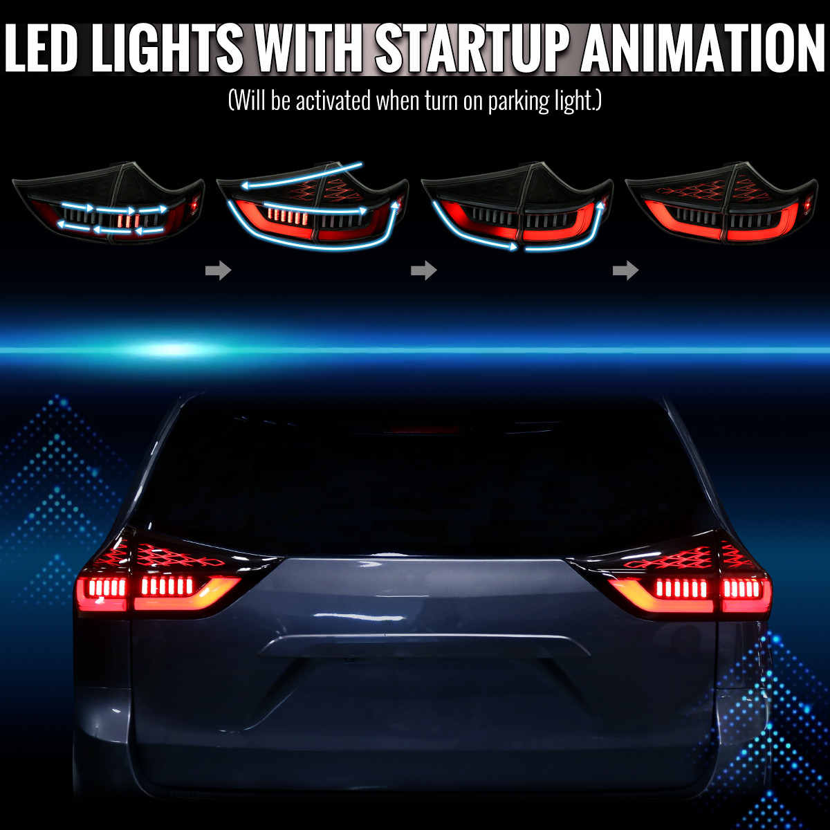 2015-2020 Toyota Sienna Full LED Tail Lights w/ Sequential Turn