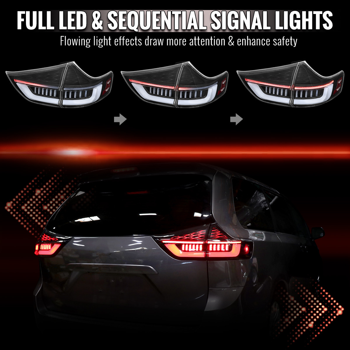 2015-2020 Toyota Sienna Full LED Tail Lights w/ Sequential Turn