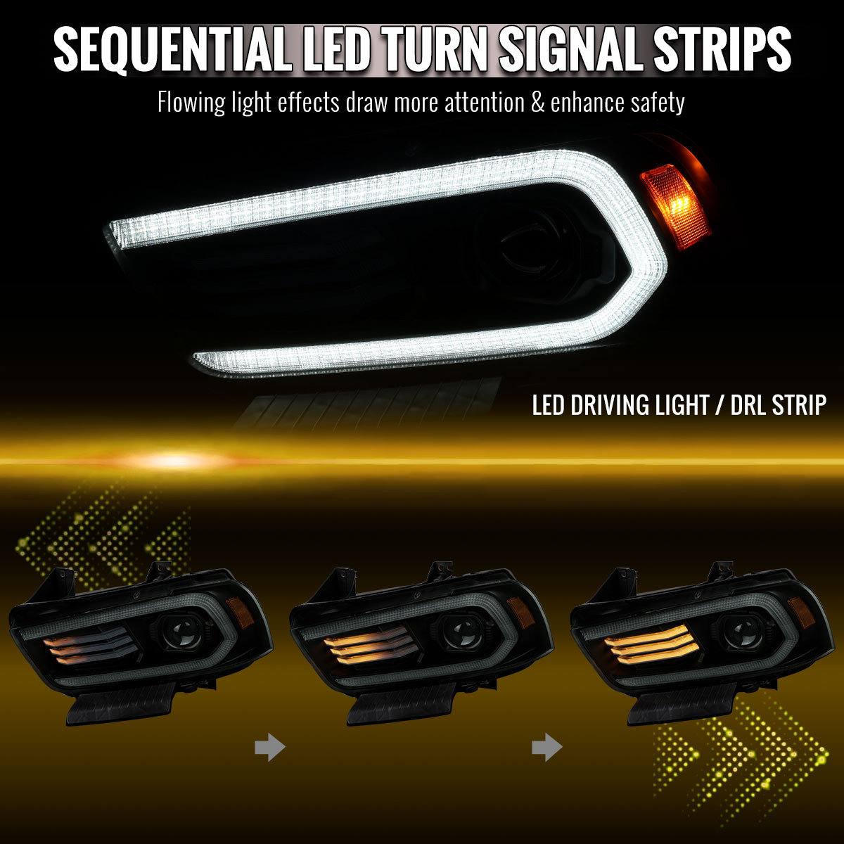 2011-2014 Dodge Charger HID Projector Headlights w/ LED DRL Light Strip Sequential Turn Signal and Side Marker (Black Housing / Smoked Lens) - Spec-D Tuning 2011-2014 Dodge Charger HID Projector Headlights w/ LED DRL Light Strip Sequential Turn Signal and Side Marker (Black Housing / Smoked Lens) - Spec-D Tuning