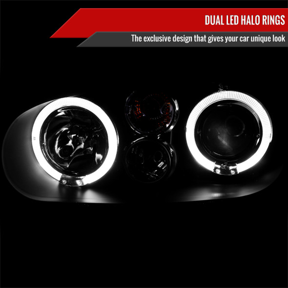 1999-2006 Volkswagen Golf Mk4 GTI/R32 Cabrio Dual Halo Projector Headlights (Matte Black Housing/Clear Lens)