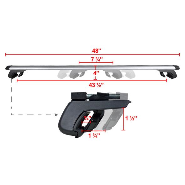 Universal Aluminum Roof Rack Cross Bars w/ Adjustable Clamps