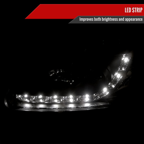 1996-1998 Honda Civic Projector Headlights w/ R8 Style LED Light Strip (Matte Black Housing/Clear Lens)