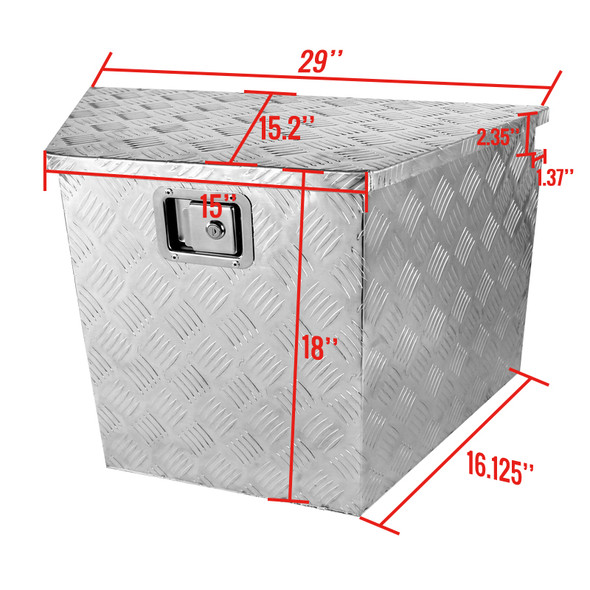 Universal 15~28 Heavy Duty Silver Aluminum Truck Trailer Tongue Tool Box  w/ Lock & Keys - Spec-D Tuning