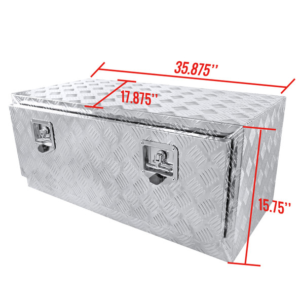 Universal 36" Heavy Duty Silver Aluminum Underbody Truck Tool Box w/ T-Handle Latches, Locks, & Keys