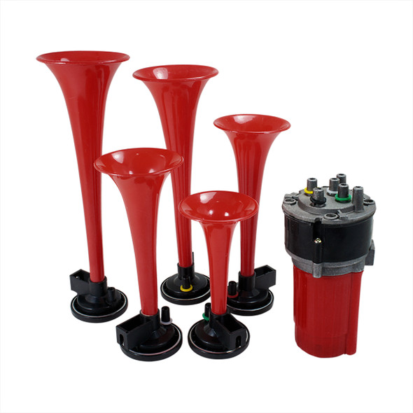 "Dixie" Red Air Horn Trumpets x5 w/ Compressor Kit