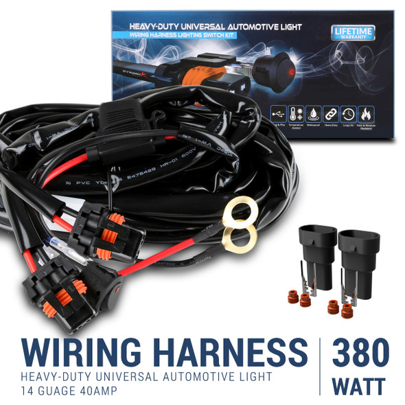 Universal 9' 14 Gauge Fog Lights Wiring Harness Kit w/ 2 Connectors, Fuse, On/Off Switch, & Relay