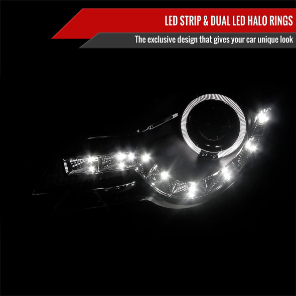 2006-2010 Volkswagen Passat Halo Projector Headlights w/ R8 Style LED Light Strip (Matte Black Housing/Clear Lens)
