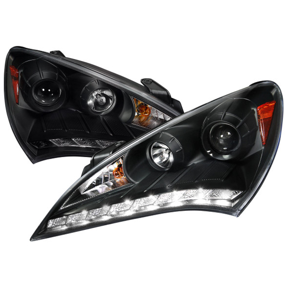 2010-2012 Hyundai Genesis Coupe Projector Headlights w/ SMD LED Light Strip (Matte Black Housing/Clear Lens)