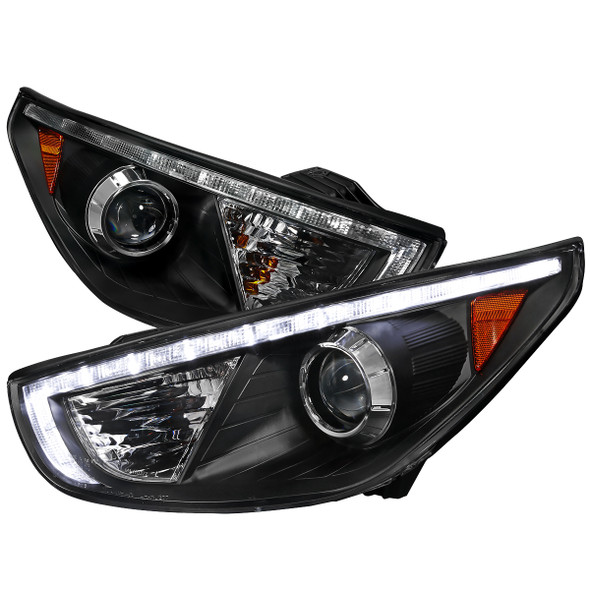 2010-2013 Hyundai Tucson Projector Headlights w/ LED Light Strip (Matte Black Housing/Clear Lens)