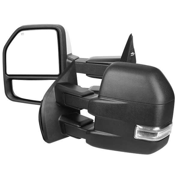 2015-2020 Ford F-150 Power Adjustable, Heated, & Manual Extendable Towing Mirrors w/ Clear Lens LED Turn Signal, Clearance, Puddle, & Auxiliary Lights
